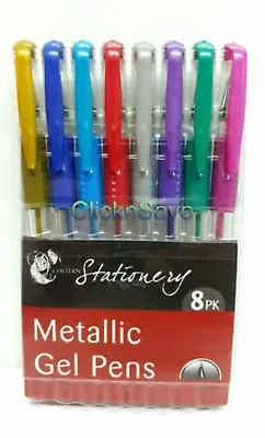 8 Metallic Gel Pens Various Colours School Art Drawing Gel Pen • £3.75