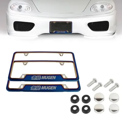 2Pcs UNIVERSAL Mugen Burnt Blue Stainless Steel License Plate Frame W Screw V2 • $18.88