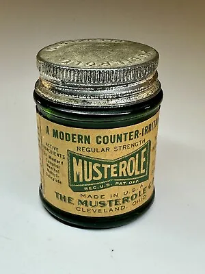 Vintage Musterole Therapeutic Rub Green Glass Paper Label Cleveland • $10