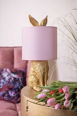 Gold Hare Rabbit Bedside Table Lamp Pink Light Shade Art Deco Novelty 43cm 60w • £49.99