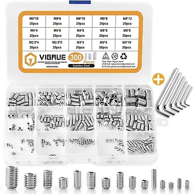 Set Screws 300Pcs Metric Hex Allen Head Socket Set Screw Bolts Assortment Kit • $18.89