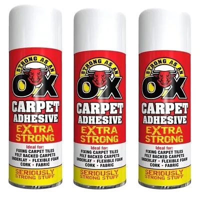 3 X 500ML CARPET ADHESIVE GLUE SPRAY HEAVY DUTY FOAM CORK TILE CRAFT FABRIC • £11.99