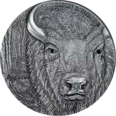 EUROPEAN BISON - 2 Oz Antique Finish High Relief Silver Coin - 2012 Togo Africa • $189