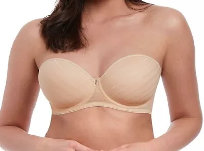 Freya Deco Cameo Bra Beige Strapless Size 28D Underwired Padded Moulded 3163 • £14.89