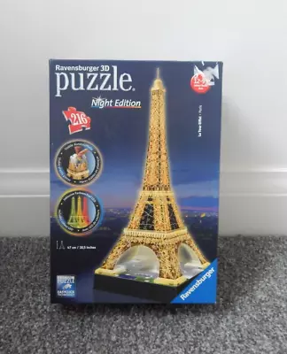 Ravensburger 3D Night Edition Eiffel Tower - 216 Pieces - 100% Complete • £6.97