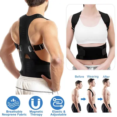Adjustable Posture Corrector Magnetic Therapy Shoulder Back Support Brace Belt • $11.09