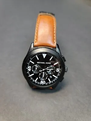 Michael Kors MK8450 Gareth Black Dial Leather Strap Chronograph Men's Watch • $69.99