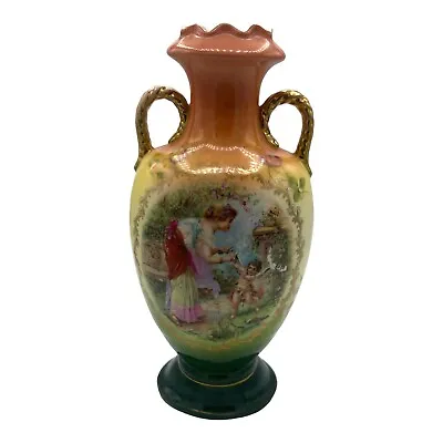 Victoria Austria Vase Venus Cupid Painted Two Handle Porcelain Scene Antique 10  • $29.95
