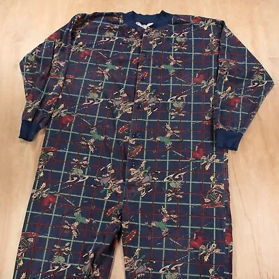 Vtg 90s Usa GOTKEYS UNLIMITED Skiing Moose One Piece Union Suit Pajamas LARGE • $24