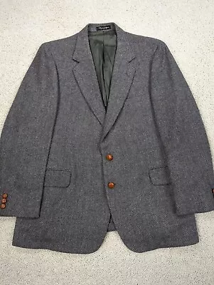 VINTAGE Sport Coat Mens 40R Wool Gray Herringbone Tweed Blazer Suit Jacket 70s • $38.94