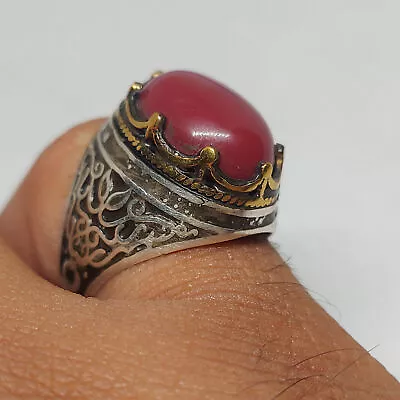 Vintage Biker Crown Soild Sterling 925 Silver Mens Ring Red Agate GemStone 9.75 • £33.72