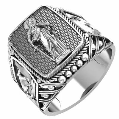 925 Sterling Silver Catholic Signet St Saint Paul Ring Amulet Jewelry  • $64.99