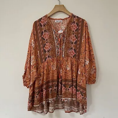 Silence & Noise Urban Outfitters Size 12 / AU 8 Boho Top Cotton Blend Relaxed • $48.50