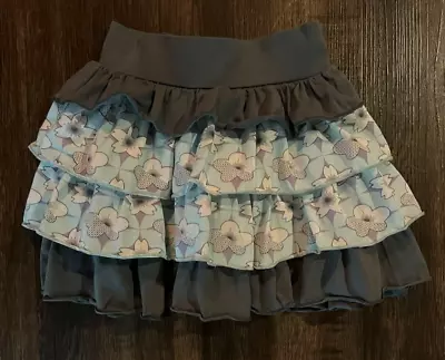 Matilda Jane Character Counts Girls Gray Floral Ruffle Skirt Size 2 • $12.99