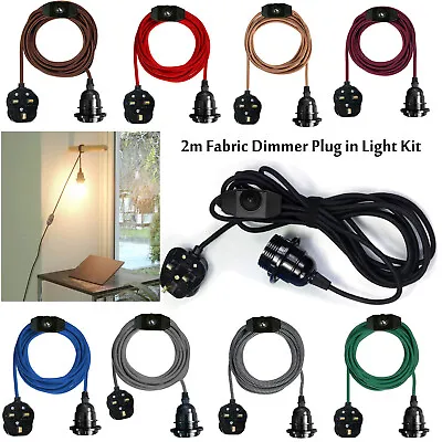 Fabric Flex Cable Kit UK Plug In Pendant Lamp Light Set E27 Fitting Vintage Bulb • £13.89