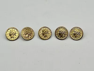 VINTAGE Brass Toned Greek Woman Or Goddess BUTTON LOT Of 5 (approximately 3/4”) • $8.50