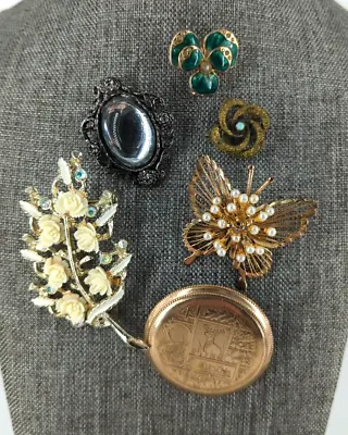 Estate Jewelry BROOCH Lot Cut Roses W AB RHINESTONES Butterfly Enamel Clover ++ • $25