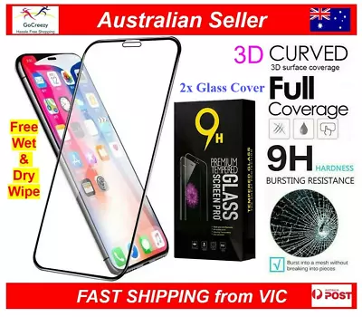 2x/2ps 9H Full Coverage Curved Tempered Glass Screen Protector IPhone 11 Pro Max • $6.35