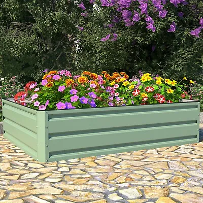 Garden Metal Raised Vegetable Planter Outdoor Flower Trough Herb Grow Bed Box • £57.99