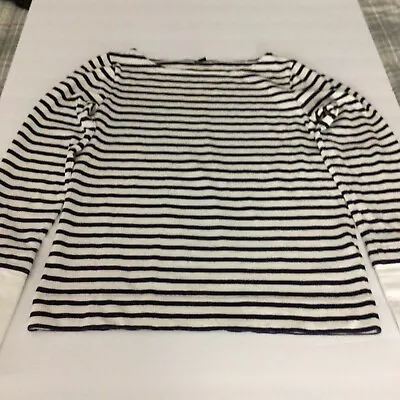 J Crew 100% Cotton  Black/White Striped Top Sz S Nautical Classic • $12.99