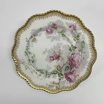 HAVILAND LIMOGES Dinner Plate - Enamel Roses & Gold Filigree Border - Signed • $25