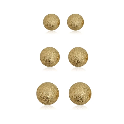 AVORA 14K Yellow Gold Three Pair Laser-Cut Ball Stud Earrings Set • $304.73