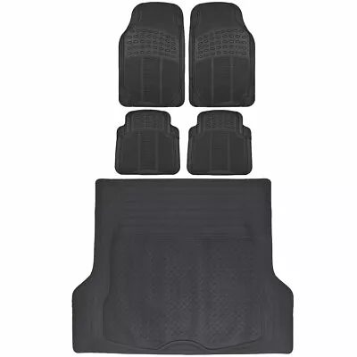 Floor Mats & Cargo Liner Waterproof Heavy Duty All Weather Black Rubber 5pc Set • $49.95