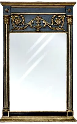 Antique LA BARGE Regency Style Trumeau Wall Mirror - Black & Gilt Gold  • $975