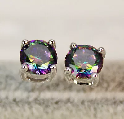 18K White Gold Filled - 9MM Round Rainbow MYSTICAL Zircon Stud Party Earrings SW • $1.69
