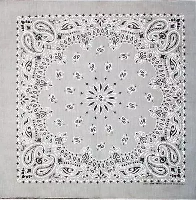 New 22  Silver Gray Paisley Bandana Handkerchief Scarf 100% Cotton Made In USA • $7.49