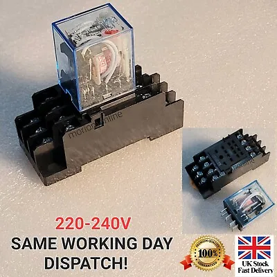 240VAC Coil Power Relay 14 Pin 4PDT 5A 240V With Socket PYF14A 220V UK • £7.99