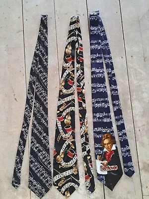 Lot Of 3 Music Themed Ties Beethoven Instruments Notes Hand Made Music Teacher • $15.95