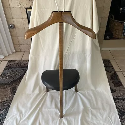 Vintage Mid Century Butler Wood Chair Black Vinyl Seat Needs Work • $40