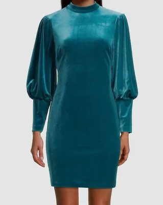 $165 Aidan Mattox Women's Blue Mock Turtleneck Velvet Mini Dress Size 2 • $53.18