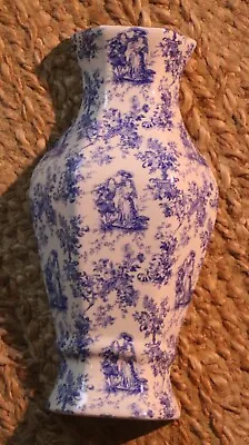 Wall Pocket Blue Toile English Print  10  X 5  Half Vase Blue & White Porcelain • $18