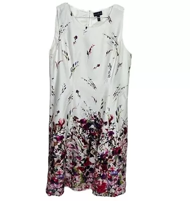 Long Tall Sally White Purple Floral Sleeveless Fit Flare Dress Womens Size 14 • $32.99