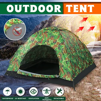 2 Person Camouflage Camping Tent Portable Beach Tent Hiking Tent Shade Shelter • £16.99