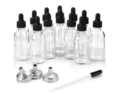 AOZITA 12 Pack 2 Oz Glass Eye Dropper Bottles W/ 3 Stainless Steel Funnels & 1 • $8