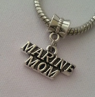 Marine Corp MOM USA Military Dangle Charm Bead Silver For European Bracelet • $10.95