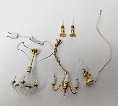 Vintage Dollhouse Miniature Brass Chandelier Electric Lamp Light Lot • $38.90