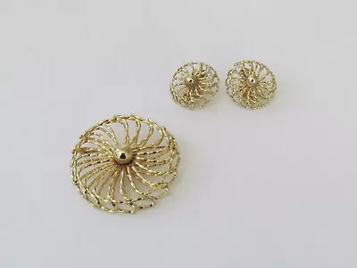 Vintage Whiting & Davis Goldtone Brooch & Clip-On Earrings Signed Very Good • $36