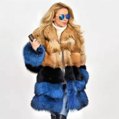 Fashion Real Red Fur Coat Women Pelt Long Fur Jacket With Collar Fur Coat Luxury • $2195.14
