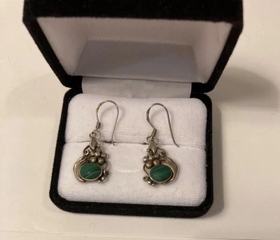 $9.99 • Buy Vintage Sterling Silver - BOMA Southwestern Malachite Dangle Earrings