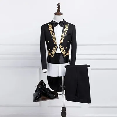 2023 New Groom Suit Trousers Men's Single Button Sequin Embroidery Tailcoat • £114.52