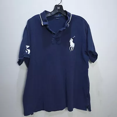 Ralph Lauren Polo Shirt Womens XL Blue Big Pony #3 Cotton Solid Logo Vintage Top • $14.69
