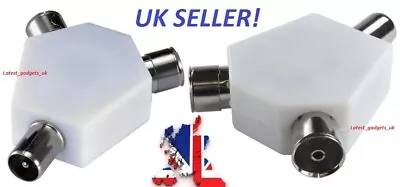 Dual 2 Way TV Aerial Cable Adapter Y Splitter Coax Adaptor / Coaxial Converter • £2.99