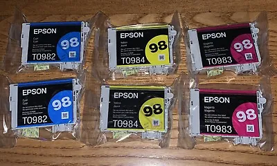 Genuine Set 6 Epson 98 Ink Cartridges 2 Cyan 2 Yellow 2 Magenta • $24.99