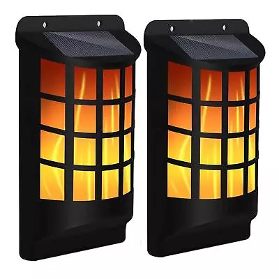 2x SOLAR DANCING FLAME 60 LED TORCH WALL LIGHT FLICKERING LIGHTS OUTDOOR GARDEN • £14.95