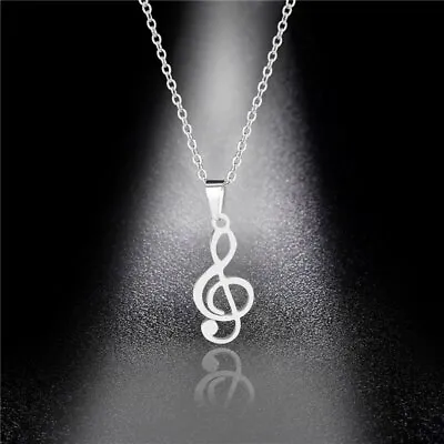 Fashion Stainless Steel Musical Note Pendant Necklace Women Men Charm Jewelry • $0.97