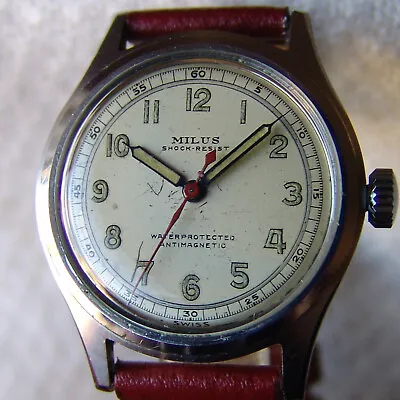 WWII PERIOD MEN'S MILUS P. W. Junod GOOD CONDITION MILITARY STYLE WRISTWATCH • $499